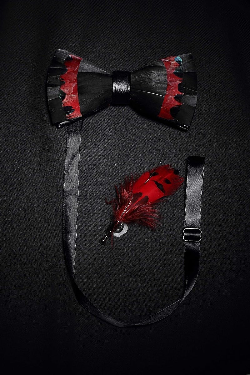RBOCOTT Handmade Feather Pre-tied Bow tie and Brooch Sets for Men - Image 3