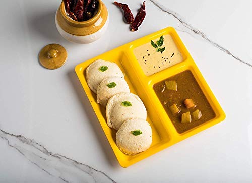 Everbuy® Food-Grade Virgin (Microwave-Safe) 3-Compartments Divided-Dinner 9 Inches Pav Bhaji Plates (6, Yellow) - Image 5