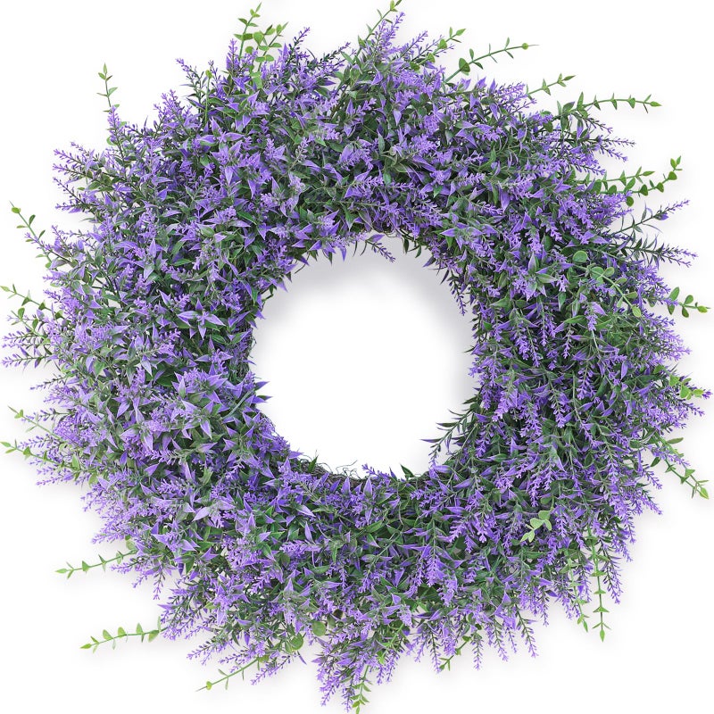 GLIDLION 26" Lavender & Eucalyptus Wreath for Front Door, Porch, Window - Large Artificial Greenery Outdoor Wreath for Home, Farmhouse Decor - Spring, Summer, Fall, All Seasons (Purple) - Image 1