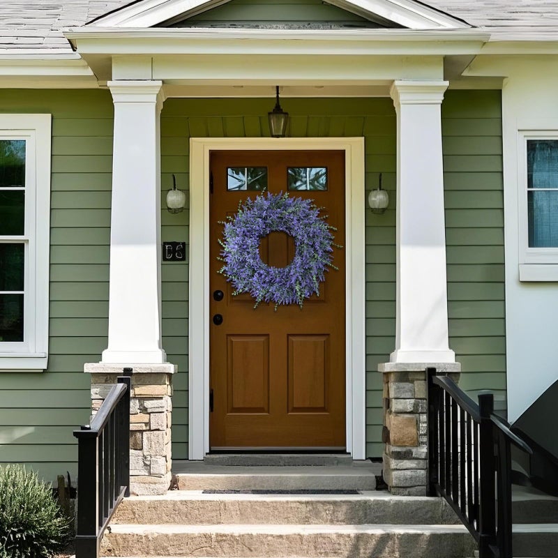 GLIDLION 26" Lavender & Eucalyptus Wreath for Front Door, Porch, Window - Large Artificial Greenery Outdoor Wreath for Home, Farmhouse Decor - Spring, Summer, Fall, All Seasons (Purple) - Image 2