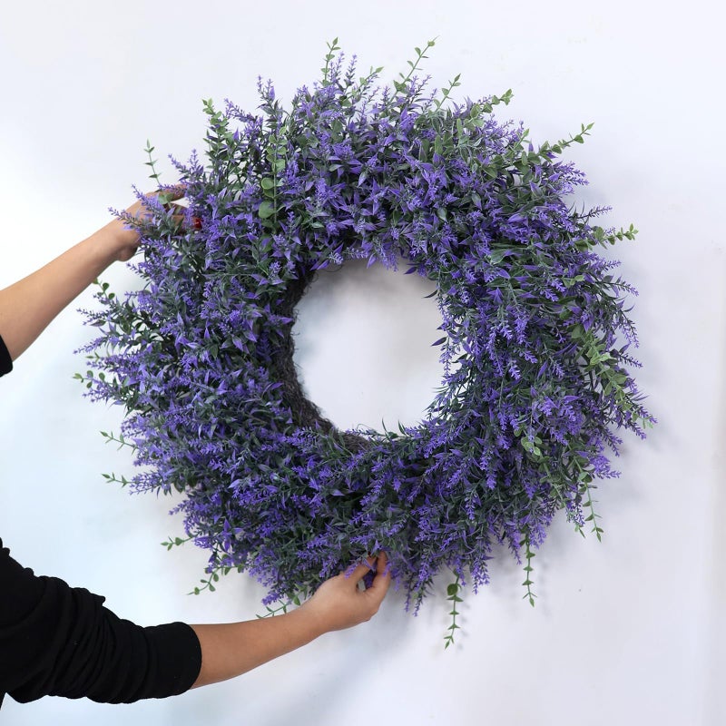 GLIDLION 26" Lavender & Eucalyptus Wreath for Front Door, Porch, Window - Large Artificial Greenery Outdoor Wreath for Home, Farmhouse Decor - Spring, Summer, Fall, All Seasons (Purple) - Image 4