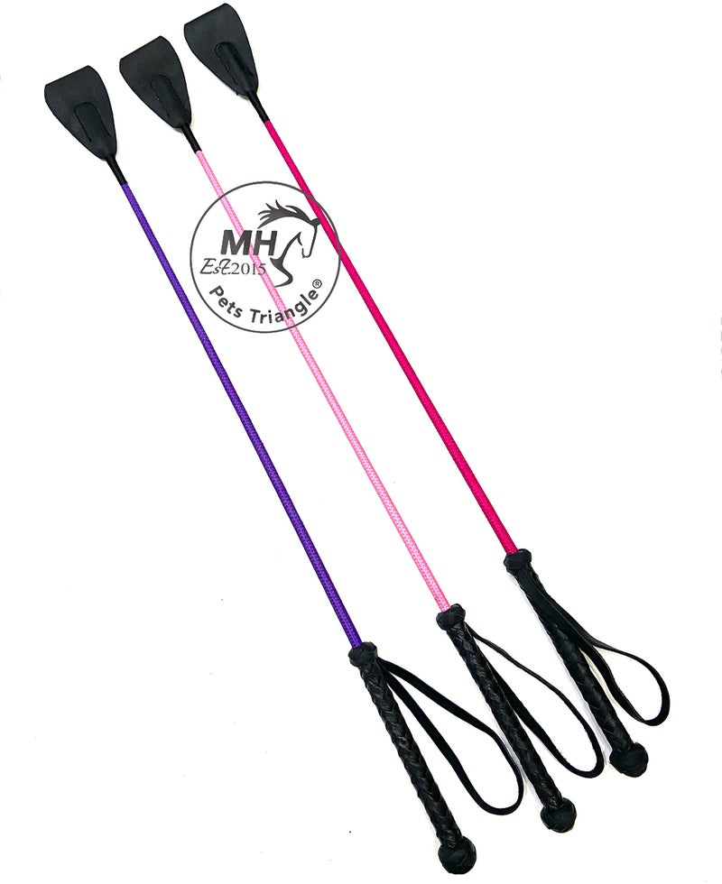 PETS TRIANGLE 25" Leather Riding Crop Horse Riding Stick (Fuchsia & Black) Unbreakable Stick, Kid - Image 2