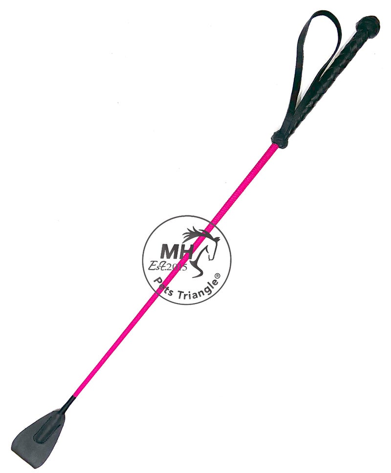 PETS TRIANGLE 25" Leather Riding Crop Horse Riding Stick (Fuchsia & Black) Unbreakable Stick, Kid - Image 1