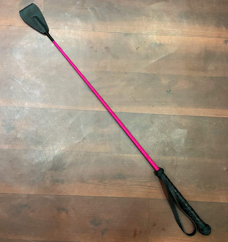 PETS TRIANGLE 25" Leather Riding Crop Horse Riding Stick (Fuchsia & Black) Unbreakable Stick, Kid - Image 4