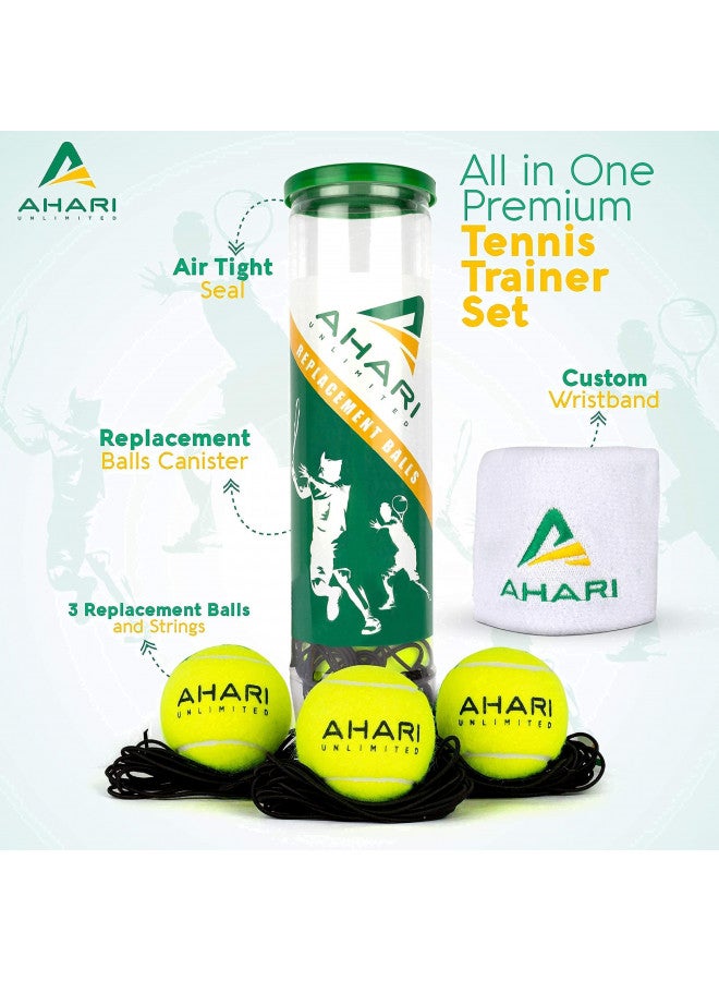 Ahari Unlimited Ahari Unlimited Premium Tennis Trainer Set, Pro Tennis Rebounder with Metal Base in a Carrying Cylinder, 3 Replacement Rebound Balls, & Wristband, Portable Tennis Practice Equipment for Solo Training. - Image 1