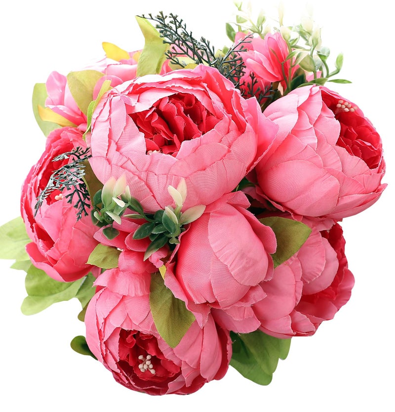 Duovlo Springs Flowers Artificial Silk Peony Bouquets Wedding Home Decoration,Pack of 1 (Spring Pink) - Image 1