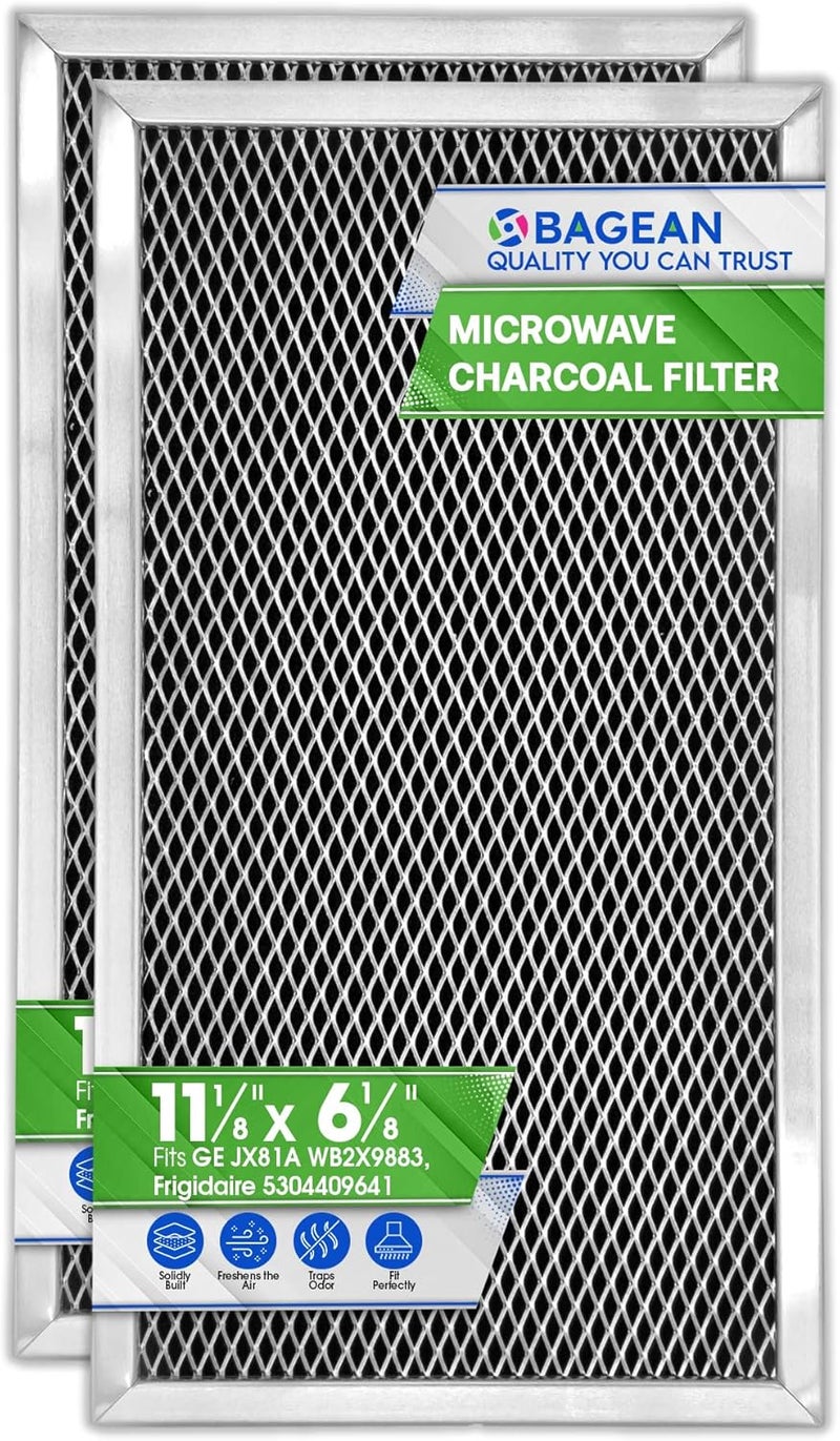 Bagean Microwave Charcoal Filter 11.2" x 6.1" for JX81A WB2X9883 GE Microwave Filter Replacement - Carbon Filter Freshens and Filters Kitchen Oven Air in Over-the-Range Stove Fan (2-Pack) - Image 1