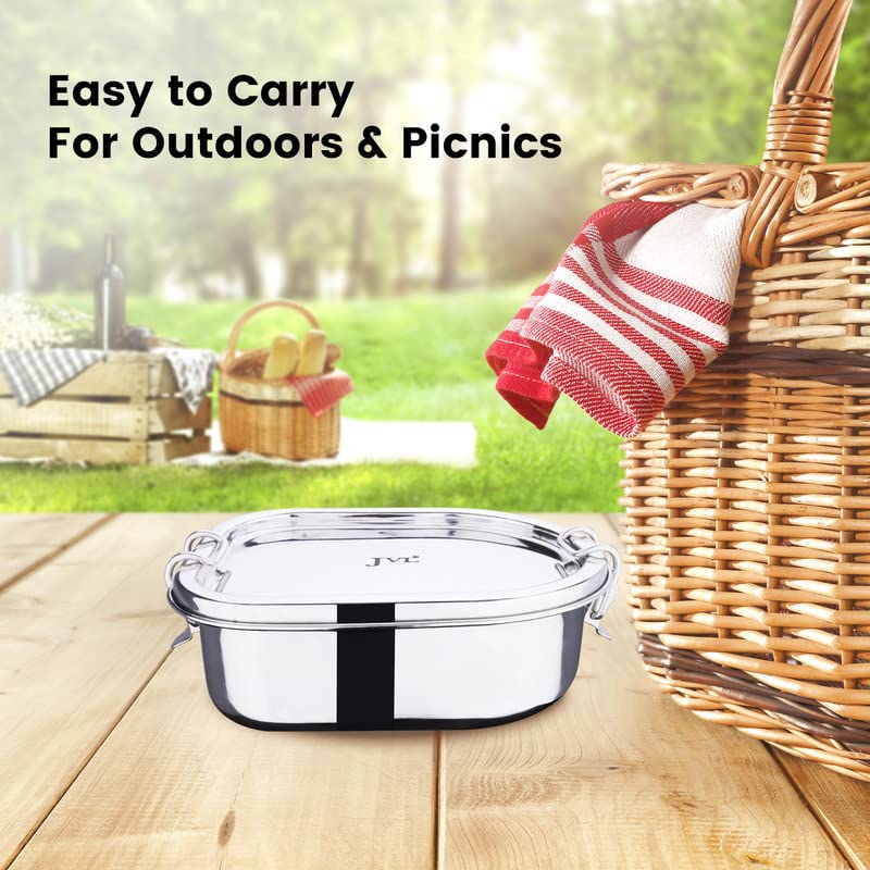 JVL Matrix Stainless Steel Leak-Proof Lunch Box with Inner Plate Durable & Compact Tiffin for School and Office Use & Easy to Clean, 0.675 Liters - Image 5