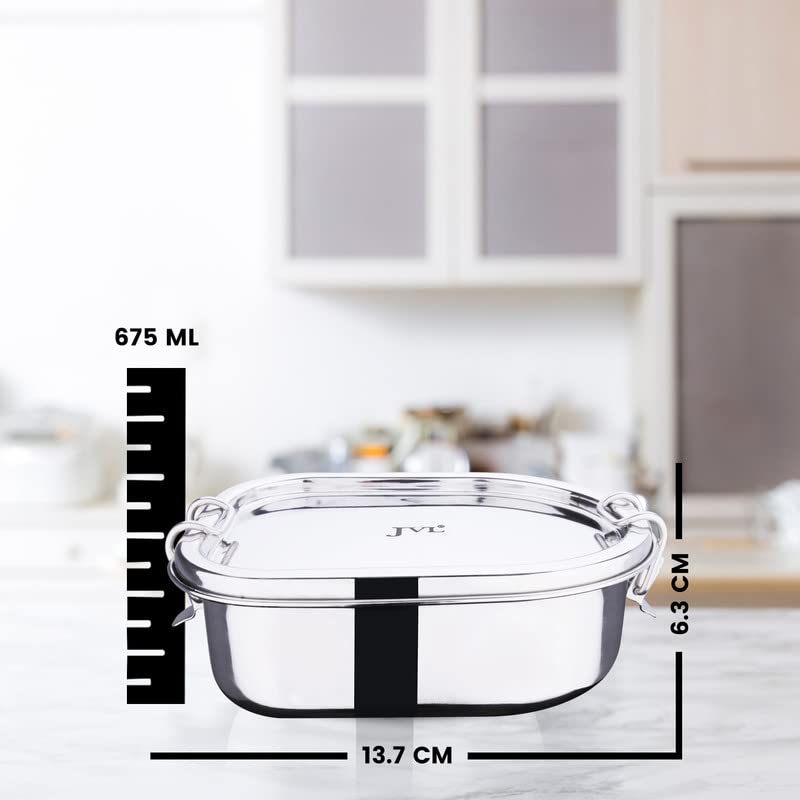 JVL Matrix Stainless Steel Leak-Proof Lunch Box with Inner Plate Durable & Compact Tiffin for School and Office Use & Easy to Clean, 0.675 Liters - Image 3
