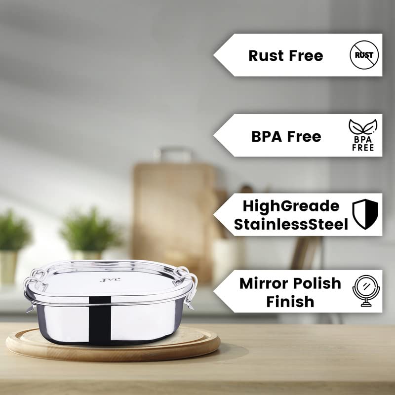 JVL Matrix Stainless Steel Leak-Proof Lunch Box with Inner Plate Durable & Compact Tiffin for School and Office Use & Easy to Clean, 0.675 Liters - Image 4