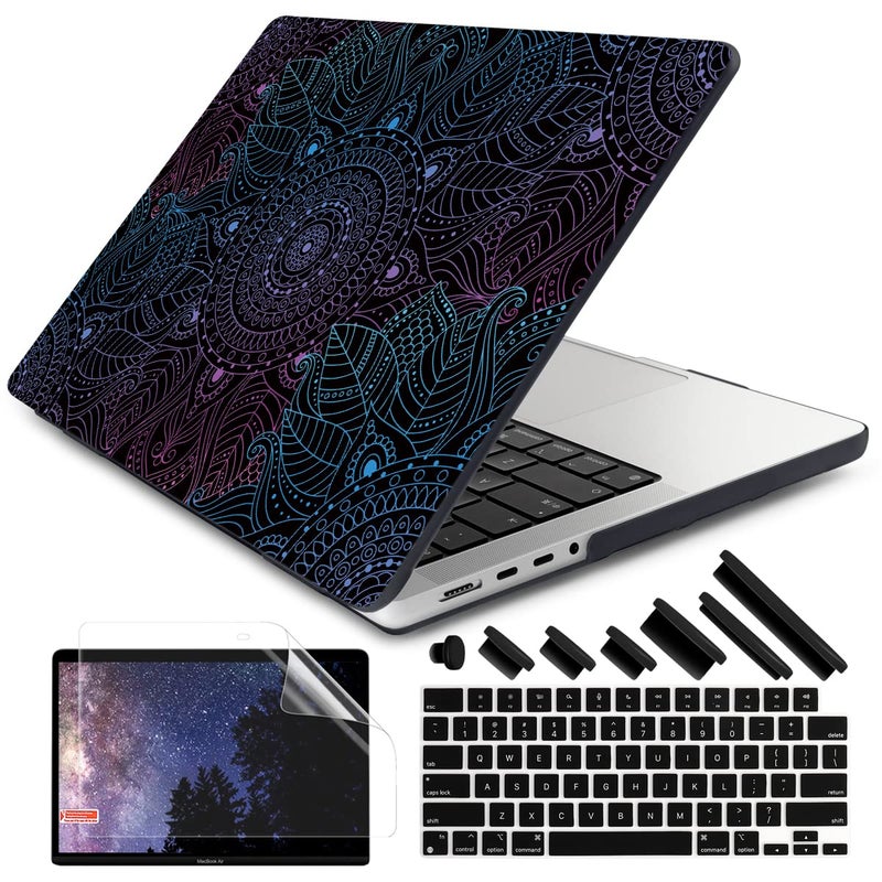 DONGKE for M4 MacBook Pro 14 inch Case 2024 2023 2021 A3112 A3401 A3185 M3 A2918 A2992 M2 A2779 M1 A2442 Pro Max with Retina XDR Display Touch ID Plastic Hard Shell Cover Colorful Mandala