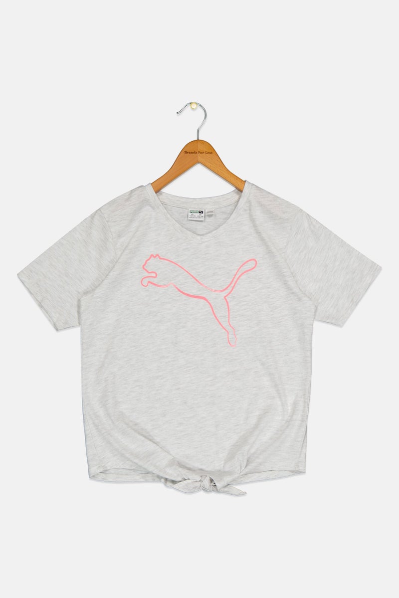 PUMA Kids Girl Brand Logo Front Tie Top, Grey - Image 1