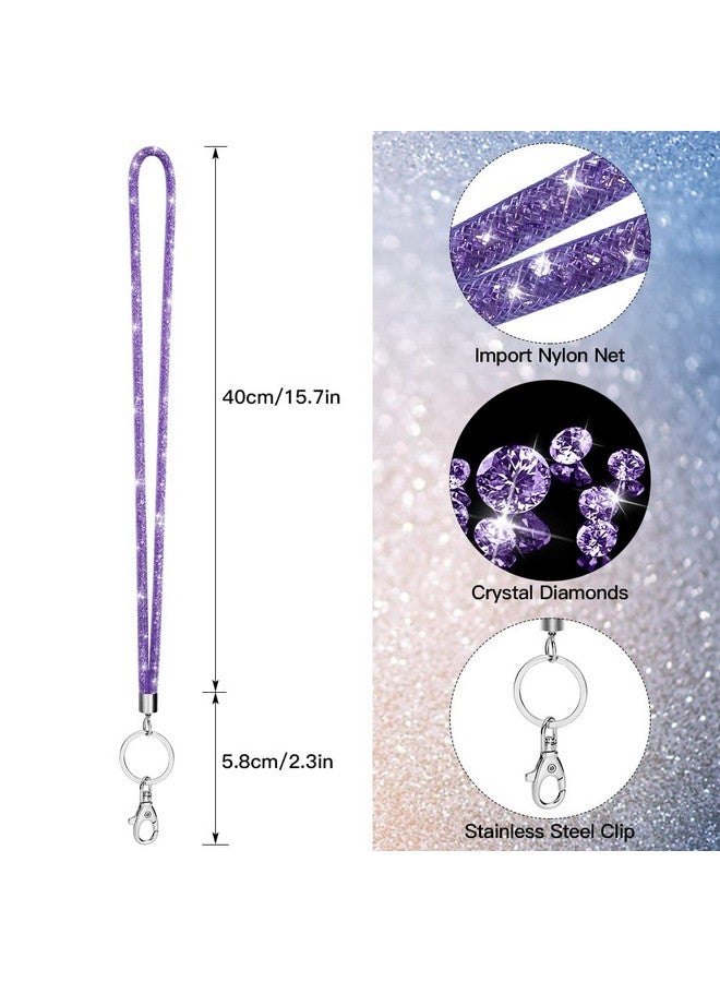 Soleebee Rhinestone Office Lanyard, Bling Neck Lanyard with Metal Clasp & Keyring, Crystal Lanyard for ID Card Keys Strap (Purple) - Image 2