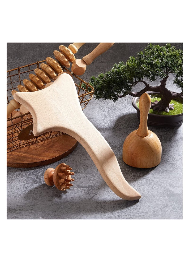 Arabest 6 Piece Wooden Therapy Set Massage Tool Manual Wooden Fascia Massager for Cellulite Release Muscle Blasting Pain Relief Body Sculpting Tool  - Image 2