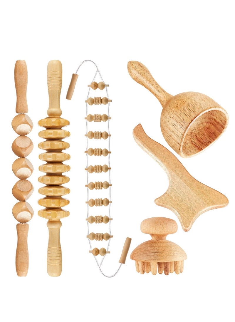 Arabest 6 Piece Wooden Therapy Set Massage Tool Manual Wooden Fascia Massager for Cellulite Release Muscle Blasting Pain Relief Body Sculpting Tool  - Image 1