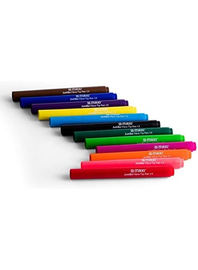 Maxi Mx Fpj12 Jumbo Washable Felt Tip Pens In A Wallet 12 Colors  - Image 2