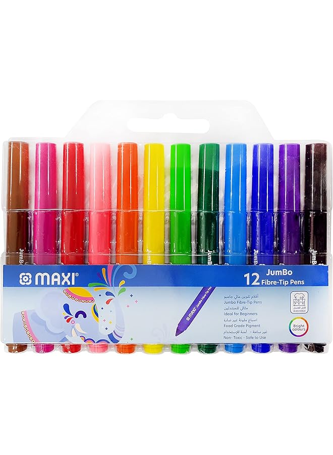 Maxi Mx Fpj12 Jumbo Washable Felt Tip Pens In A Wallet 12 Colors  - Image 1
