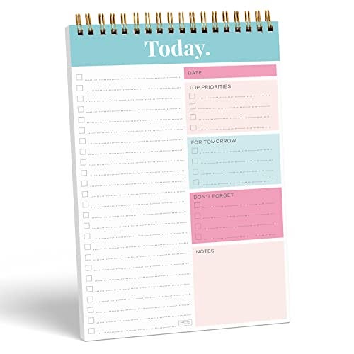 Sweetzer & Orange S&O Daily Planner Notepad for Productivity - 52 Page Routine To Do List - Undated Writing pad and Organizer - Every day To Do List Scheduler- Coiled Task Organizer - Regular calendar Planner - TEAL - Image 1
