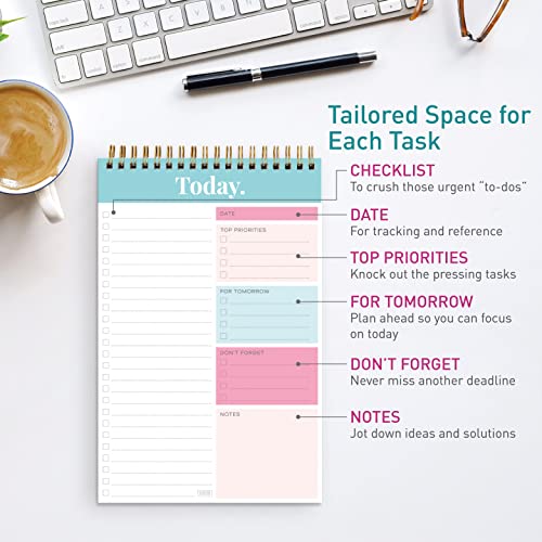 Sweetzer & Orange S&O Daily Planner Notepad for Productivity - 52 Page Routine To Do List - Undated Writing pad and Organizer - Every day To Do List Scheduler- Coiled Task Organizer - Regular calendar Planner - TEAL - Image 4