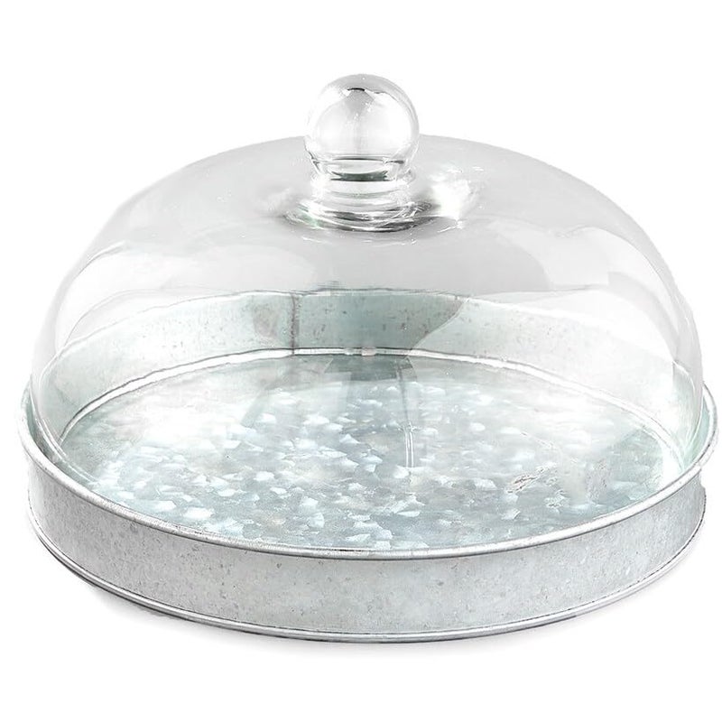 The Lakeside Collection Glass Domed Serving Plate for Confectionery and Baked Goods  Galvanized