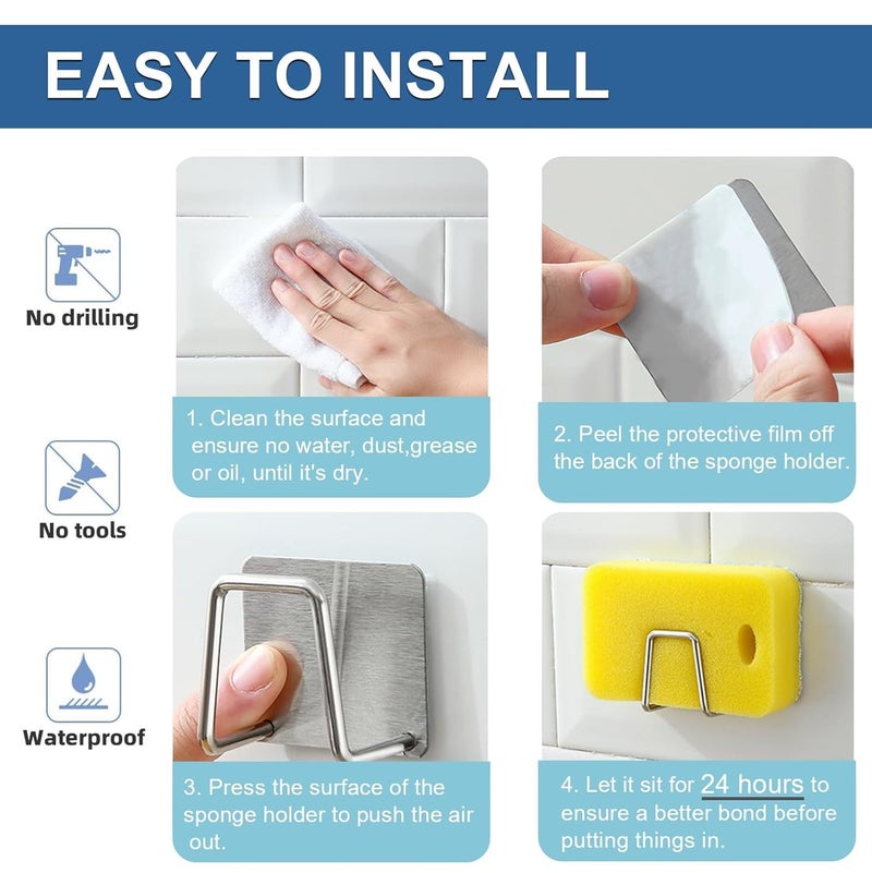 Stadash 2Pcs Adhesive Sponge Holder for Kitchen Sink - Stainless Steel Sink Sponge Holder, Waterproof Sink Caddy, Small Sponge Holder for Kitchen Sink Accessories and Brushes - Image 3