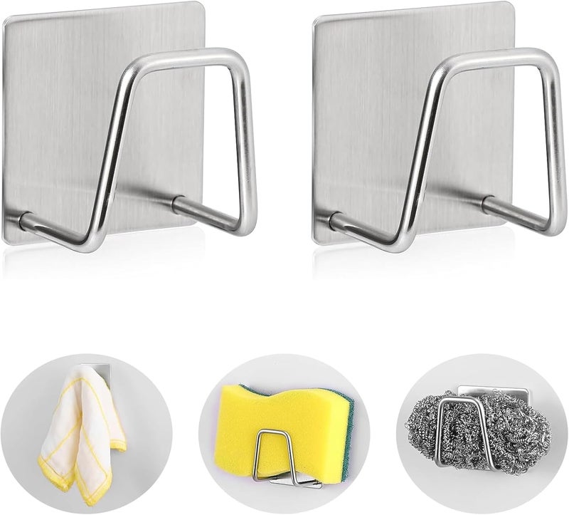 Stadash 2Pcs Adhesive Sponge Holder for Kitchen Sink - Stainless Steel Sink Sponge Holder, Waterproof Sink Caddy, Small Sponge Holder for Kitchen Sink Accessories and Brushes - Image 1
