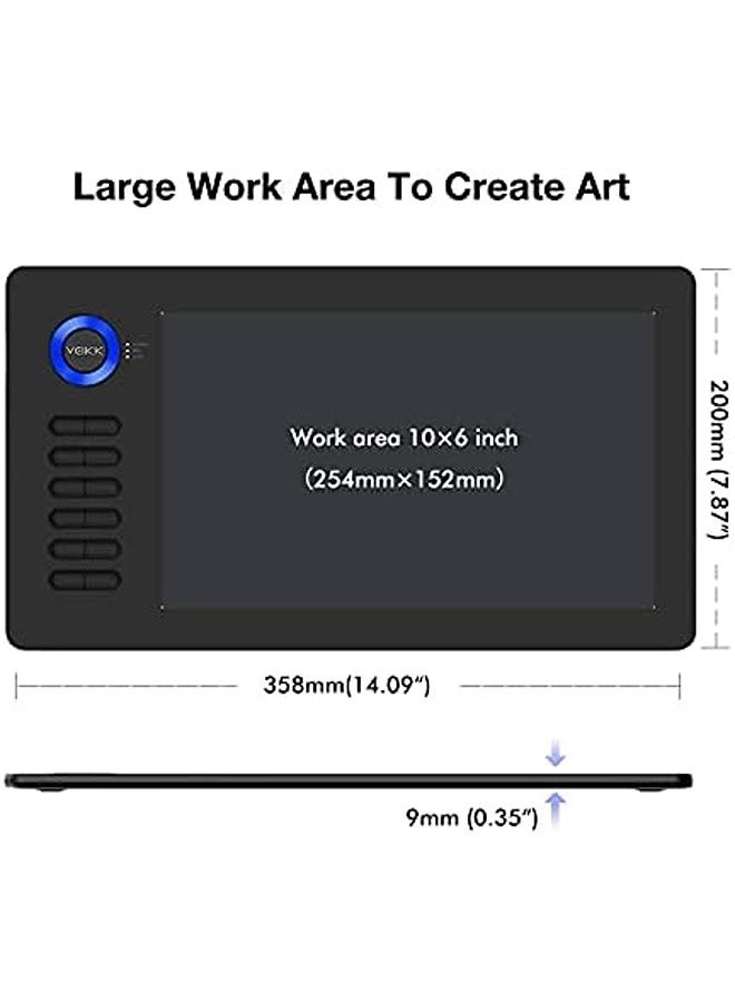 Veikk A15 10x6 Inch Digital Drawing Tablet | Battery-Free Stylus with 8192 Pressure Levels, 12 Shortcut Keys, 20 Extra Nibs + Glove  - Image 4