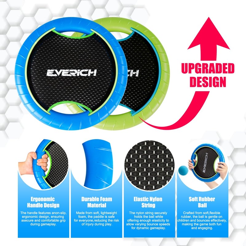 EVERICH TOY Trampoline Paddle Ball Set with 2 Bouncy Paddles & 4 Balls - Soft Foam Design for Kids Play Indoor Outdoor Beach Backyard Lawn - Great Gift Idea for Boys & Girls - Image 3