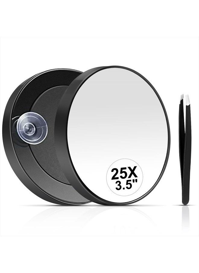 MIYADIVA - 25X Small Magnifying Mirror Suction Cup, 25X Magnifying Mirror and Tweezers, As a Mganifying Makeup Mirror, Small Mirror Set for Blackhead Removal 3.5 Inches - Image 1