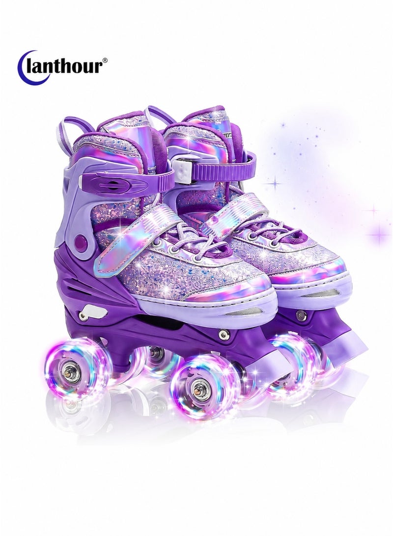 ASIV Adjustable Children's Roller Skates – Four Different Sizes with Light-Up Wheels, Birthday Gift for Girls, Suitable for Outdoor Sports (Size 27-32) - Image 1
