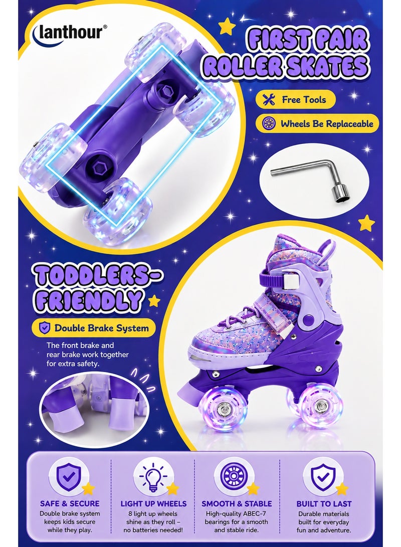 ASIV Adjustable Children's Roller Skates – Four Different Sizes with Light-Up Wheels, Birthday Gift for Girls, Suitable for Outdoor Sports (Size 27-32) - Image 2