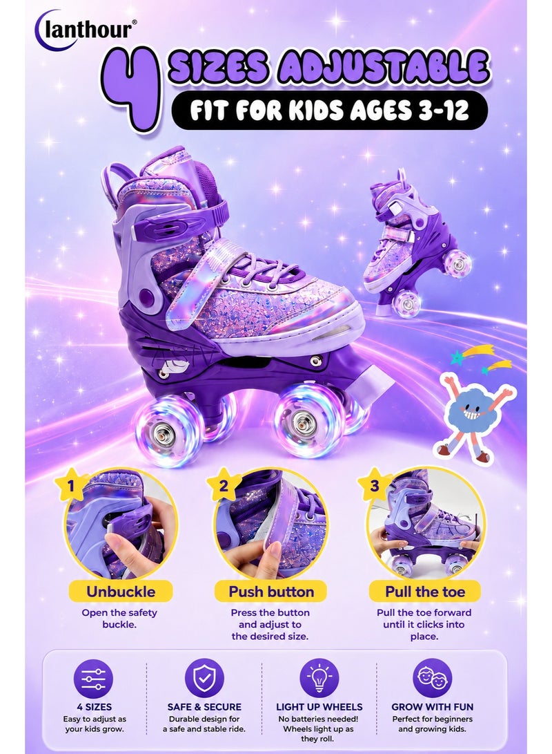 ASIV Adjustable Children's Roller Skates – Four Different Sizes with Light-Up Wheels, Birthday Gift for Girls, Suitable for Outdoor Sports (Size 27-32) - Image 3