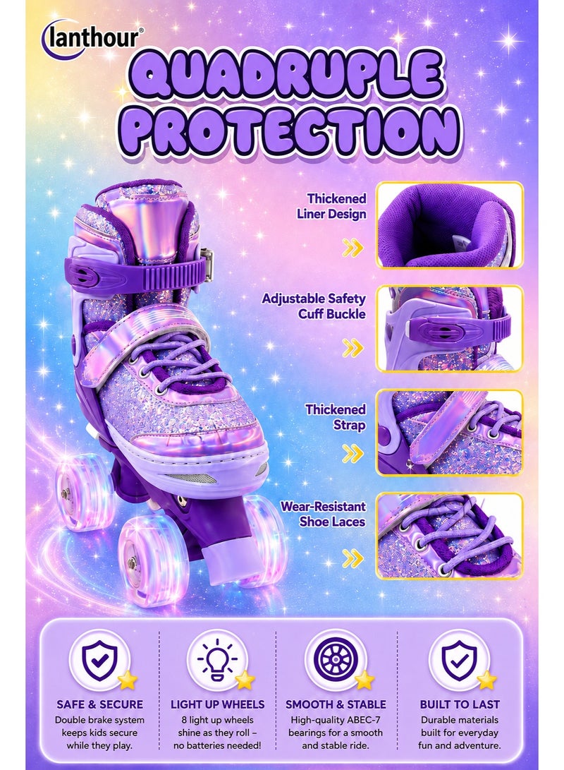 ASIV Adjustable Children's Roller Skates – Four Different Sizes with Light-Up Wheels, Birthday Gift for Girls, Suitable for Outdoor Sports (Size 27-32) - Image 4