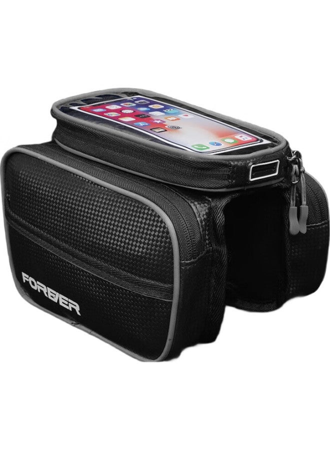 Forever Bicycle Front Rack Bag, Mountain Bike Front Cargo Bag, Touchscreen Handlebar Bag, Black And Blue - Image 2