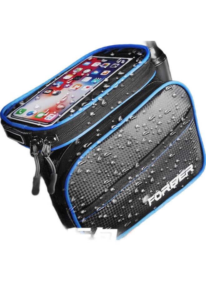Forever Bicycle Front Rack Bag, Mountain Bike Front Cargo Bag, Touchscreen Handlebar Bag, Black And Blue - Image 1