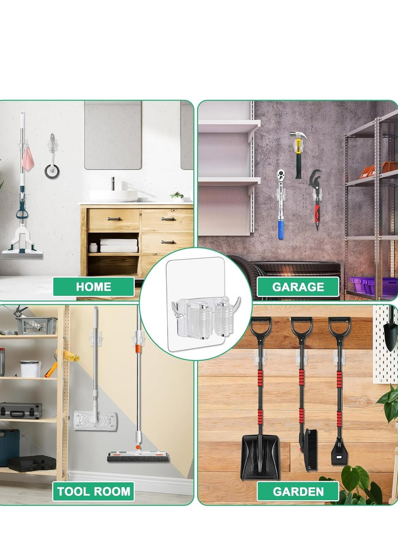 Adhesive Mop and Broom Holder Wall Mount – Broom Organizer with Hooks for Home, Kitchen(4-Pack)