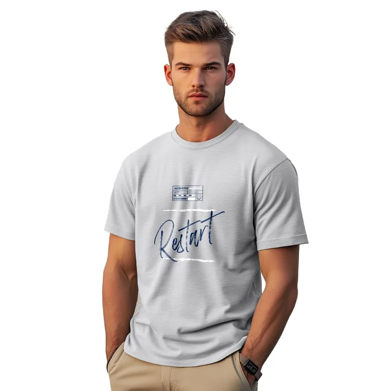 NOBERO NOBERO Men's Grey Graphic Print T-Shirt