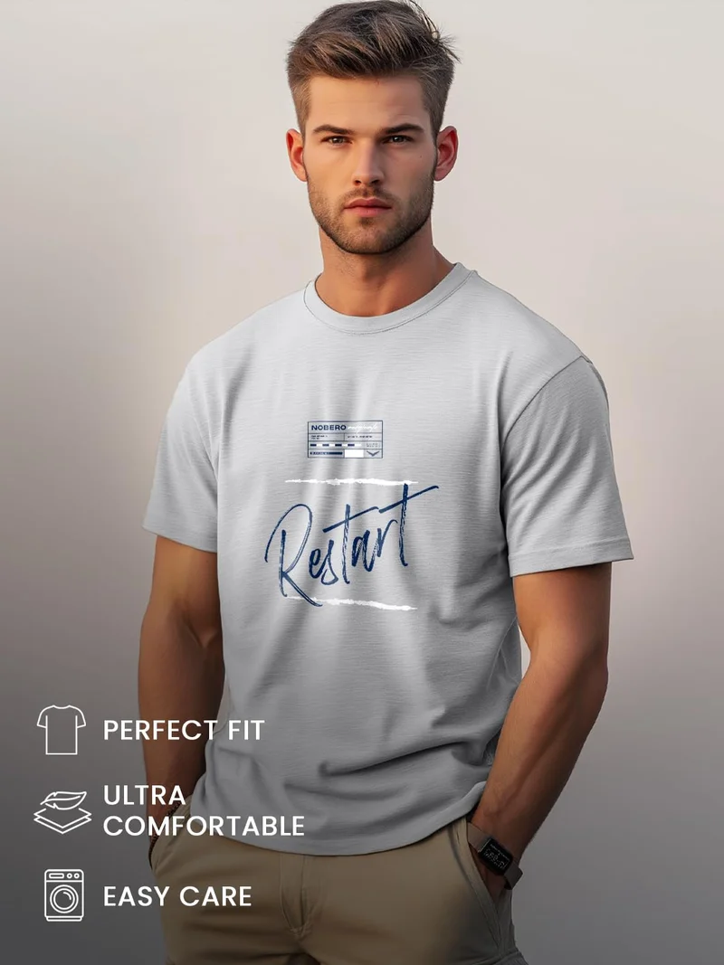 NOBERO  NOBERO Men's Grey Graphic Print T-Shirt for Men | Best Price UAE