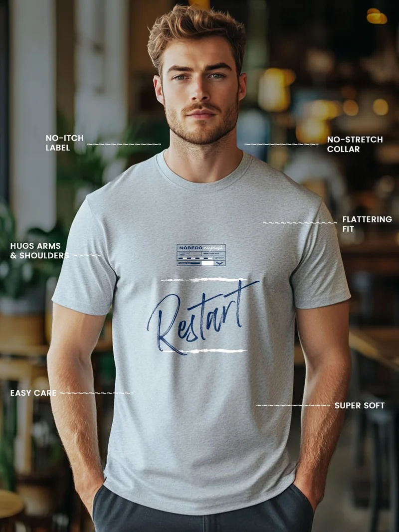 NOBERO  NOBERO Men's Grey Graphic Print T-Shirt for Men | Best Price UAE