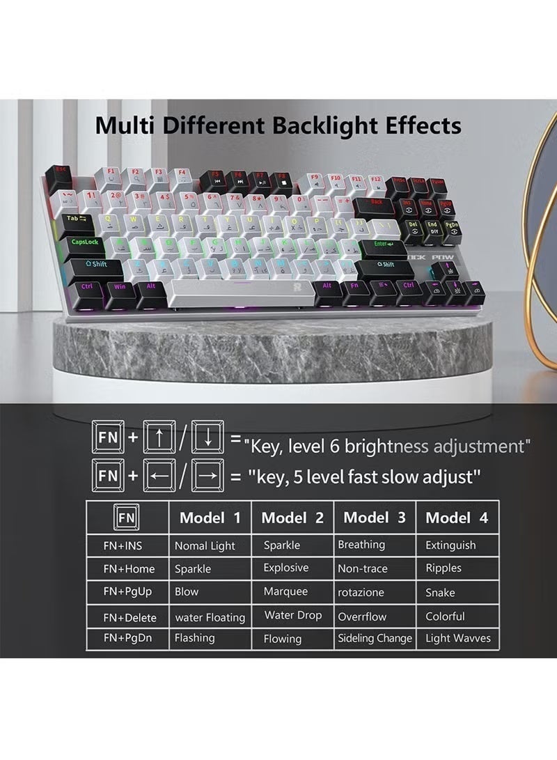 روك بو طقم لوحة مفاتيح ألعاب ميكانيكية (عربية) وماوس، مزود بإضاءة خلفية LED RGB، سريع الاستجابة، سلكي عبر USB، مقاوم للماء، لوحة مفاتيح بـ 87 مفتاحاً، وماوس ألعاب بتصميم مريح وخفيف الوزن للغاية، مزود بمستشعر بصري بدقة 12800 نقطة في البوصة (DPI) — طقم ألعاب مخصص لأنظمة Windows وMacOS وAndroid وللاعبي الحاسوب الشخصي. - Image 4