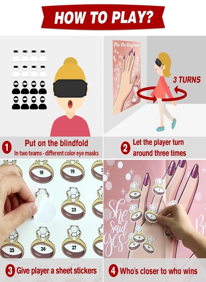 PARTYLOUD Bridal Shower Bachelorette Party Games, Pin the Ring on the Bride Game, Pin the Ring Game Bridal Shower Wedding Engagement Shower Games 32 Guests - Image 3