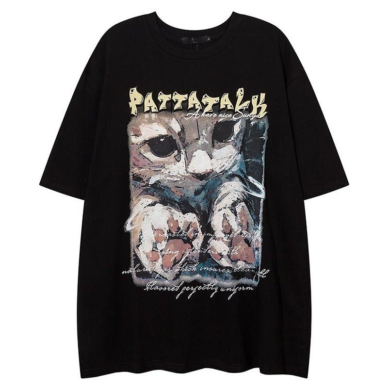YPRS Men's American Retro vintage Cat Cotton Short-sleeved T-shirt Men's and Women's 2023 Loose European and American Fashion Brand - Image 2