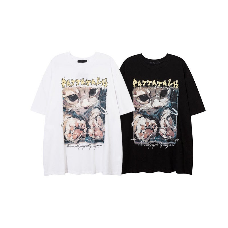 YPRS Men's American Retro vintage Cat Cotton Short-sleeved T-shirt Men's and Women's 2023 Loose European and American Fashion Brand - Image 4