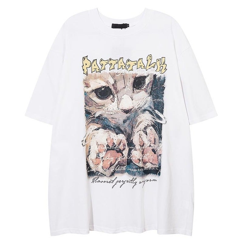YPRS Men's American Retro vintage Cat Cotton Short-sleeved T-shirt Men's and Women's 2023 Loose European and American Fashion Brand - Image 3