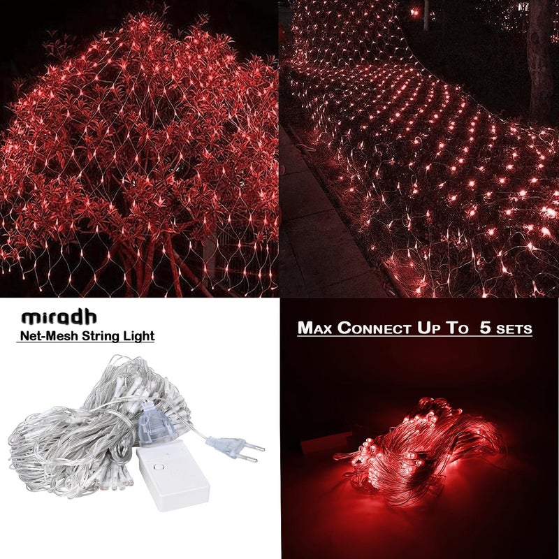 MIRADH Led Net Mesh String Lights - Diwali Lights for Decoration for Home Diwali Lights for Home Decoration led Lights for Ganesh Puja 6.6ft x 6.6ft 144 LEDs (8 Mode Red) - Image 5