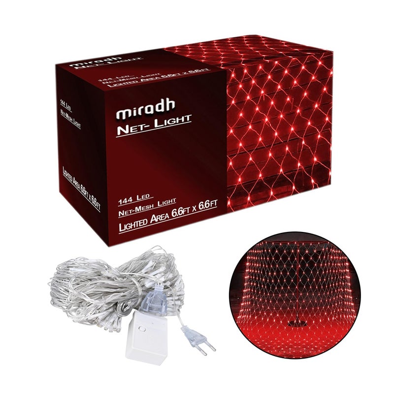 MIRADH Led Net Mesh String Lights - Diwali Lights for Decoration for Home Diwali Lights for Home Decoration led Lights for Ganesh Puja 6.6ft x 6.6ft 144 LEDs (8 Mode Red) - Image 1