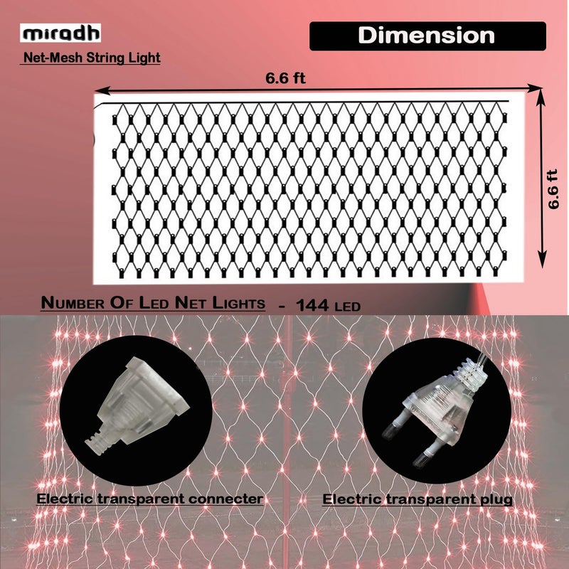 MIRADH Led Net Mesh String Lights - Diwali Lights for Decoration for Home Diwali Lights for Home Decoration led Lights for Ganesh Puja 6.6ft x 6.6ft 144 LEDs (8 Mode Red) - Image 2