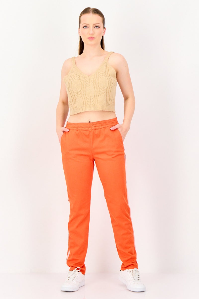 Reiko Women Regular Fit Plain Slim Leg Pants, Orange - Image 3