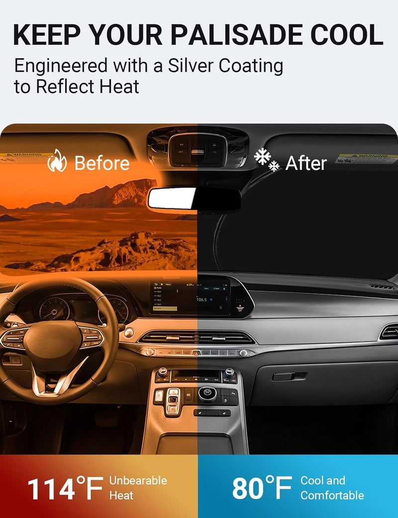 Proadsy حاجب شمس أمامي من مطوي قابل للطي واقي شمسي مخصص لسيارات Hyundai Palisade 2020 2021 2022، إكسسوارات 2022 - Image 2