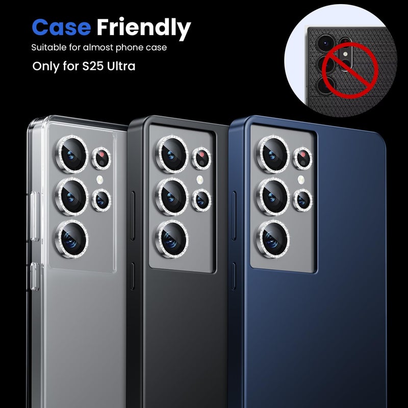 WSKEN for Samsung Galaxy S25 Ultra Camera Lens Protector - Ultra Thin Case Friendly, 9H Shatterproof Tempered Glass with Aluminum Metal Circle Camera Screen Protector Cover Accessories, Glitter - Image 5